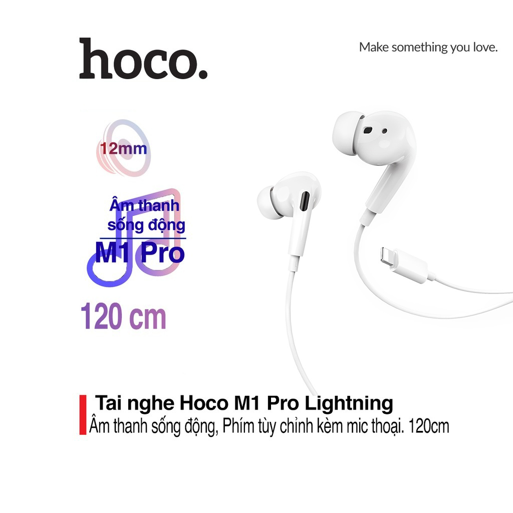 [HCM]Tai nghe nhét tai Hoco M1 Pro Lightning dây TPE cao cấp tích hợp Micro điều hướng dài 1.2M cho iPhone