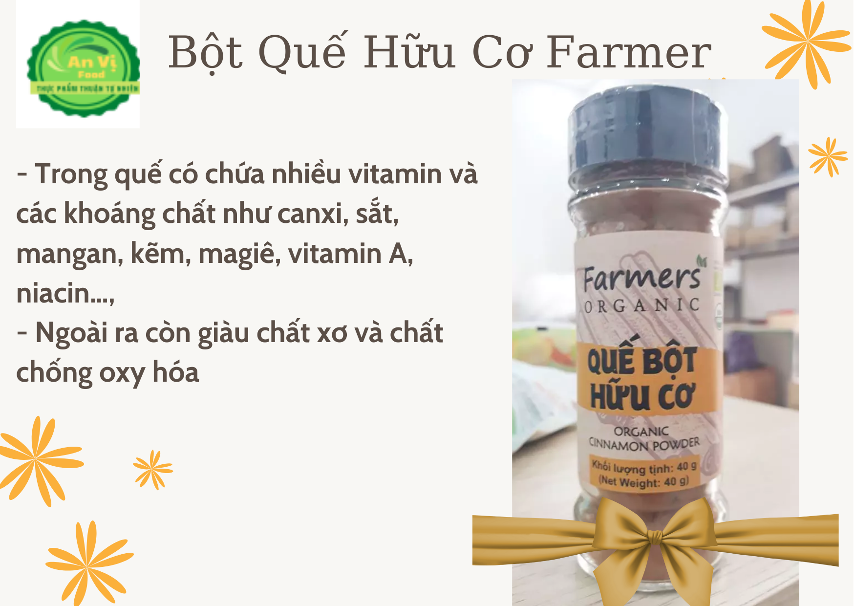 Bột quế hữu cơ Farmer 40g