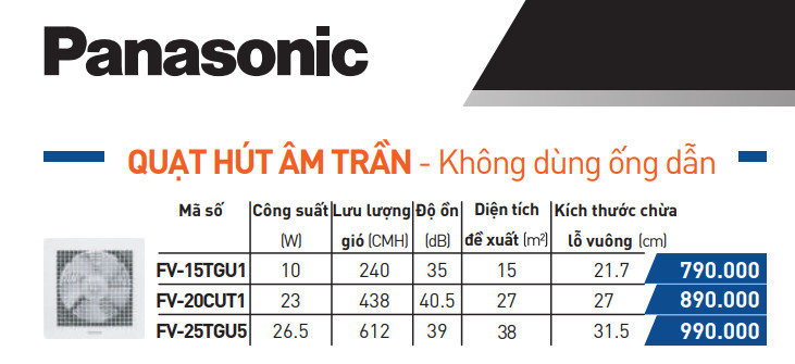 Quạt hút âm trần Panasonic FV-20CUT1 / FV20CUT1 / FV 20CUT1