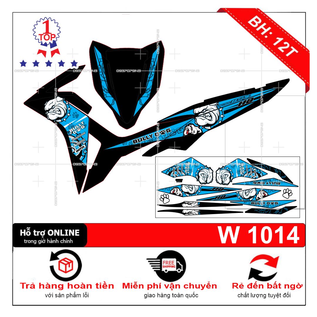Tem rời wave rsx 2013 bull dog xanh đen