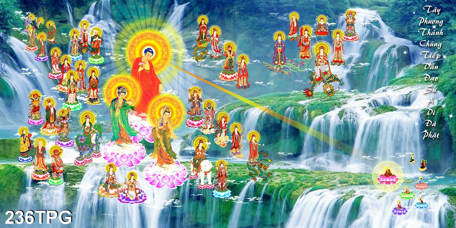 Tranh dán tường phật tây phương tiếp dẫn - tranh phật giáo