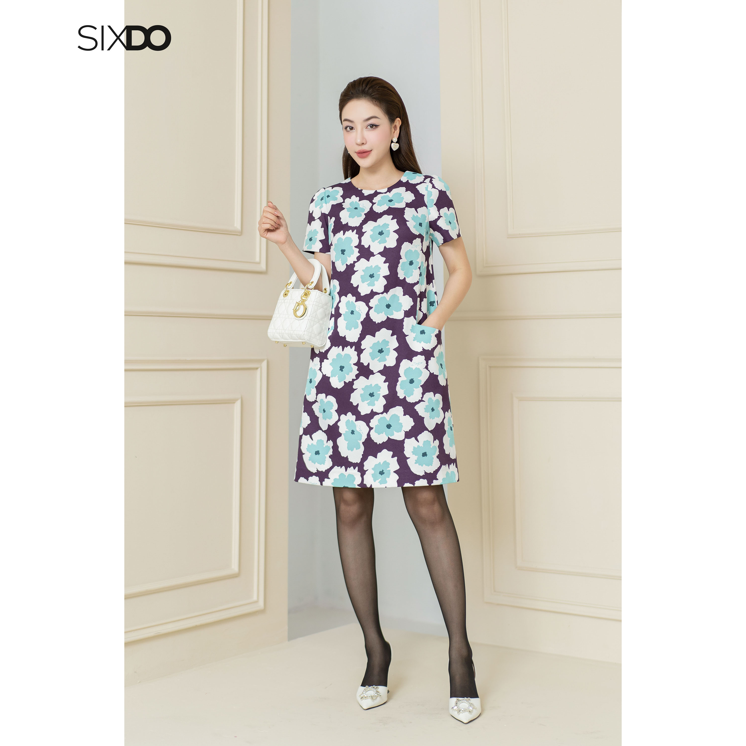 Đầm thô dáng suông họa tiết hoa SIXDO (Floral Mini Raw Dress)