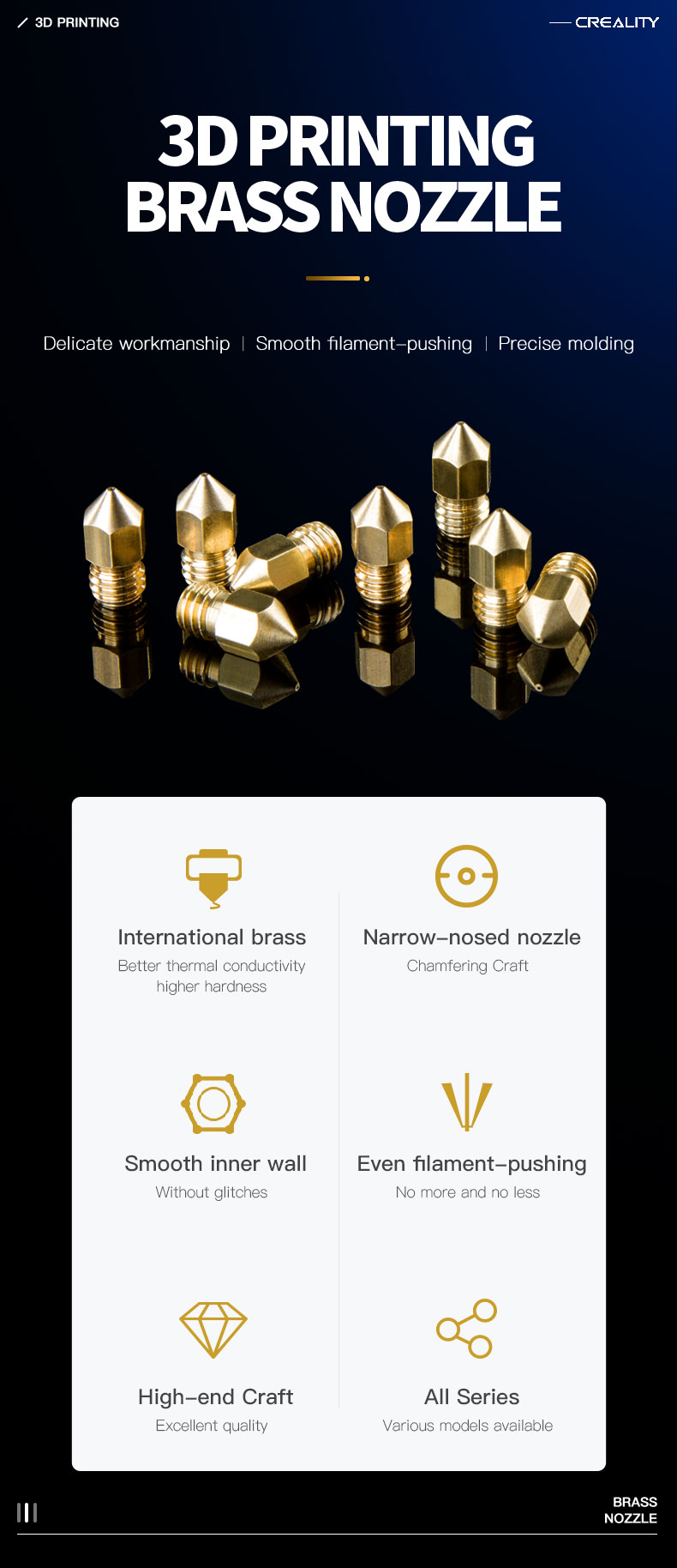 Đầu đùn nhựa máy in 3d CREALITY 3D Printer Part 3D Printing Brass Nozzle cho Ender 3 và Ender 5 Series ..5pcs/ set