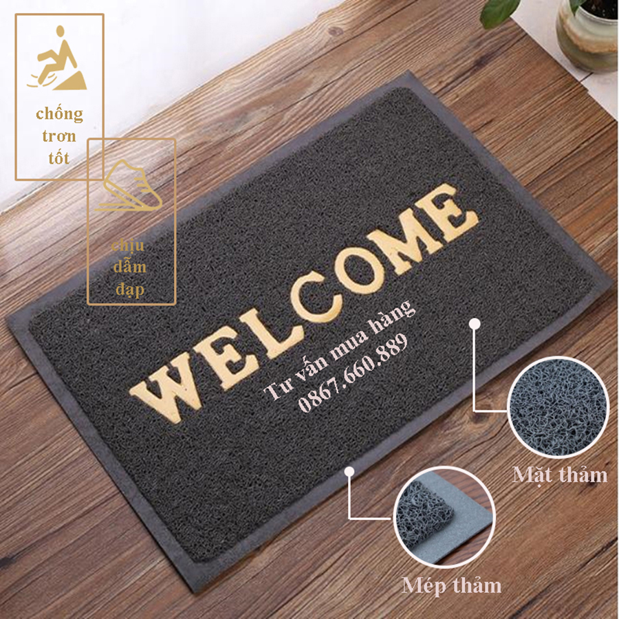 Thảm welcome chống trơn trượt, kích thước 40x60cm