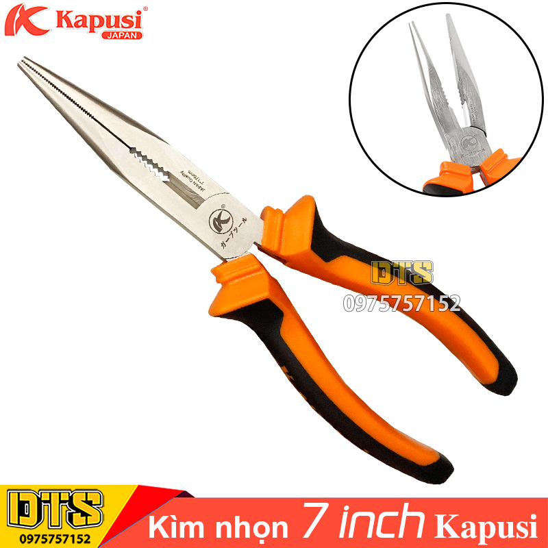 Kìm nhọn công nghiệp kiểu Nhật Kapusi JAPAN 7 inch, hợp kim thép Niken cao cấp, thiết kế tiên tiến tiết kiệm 30% lực bấm, kìm công nghiệp, kìm mỏ nhọn, kìm mũi nhọn, kềm nhọn, kìm công trình, kềm mỏ nhọn