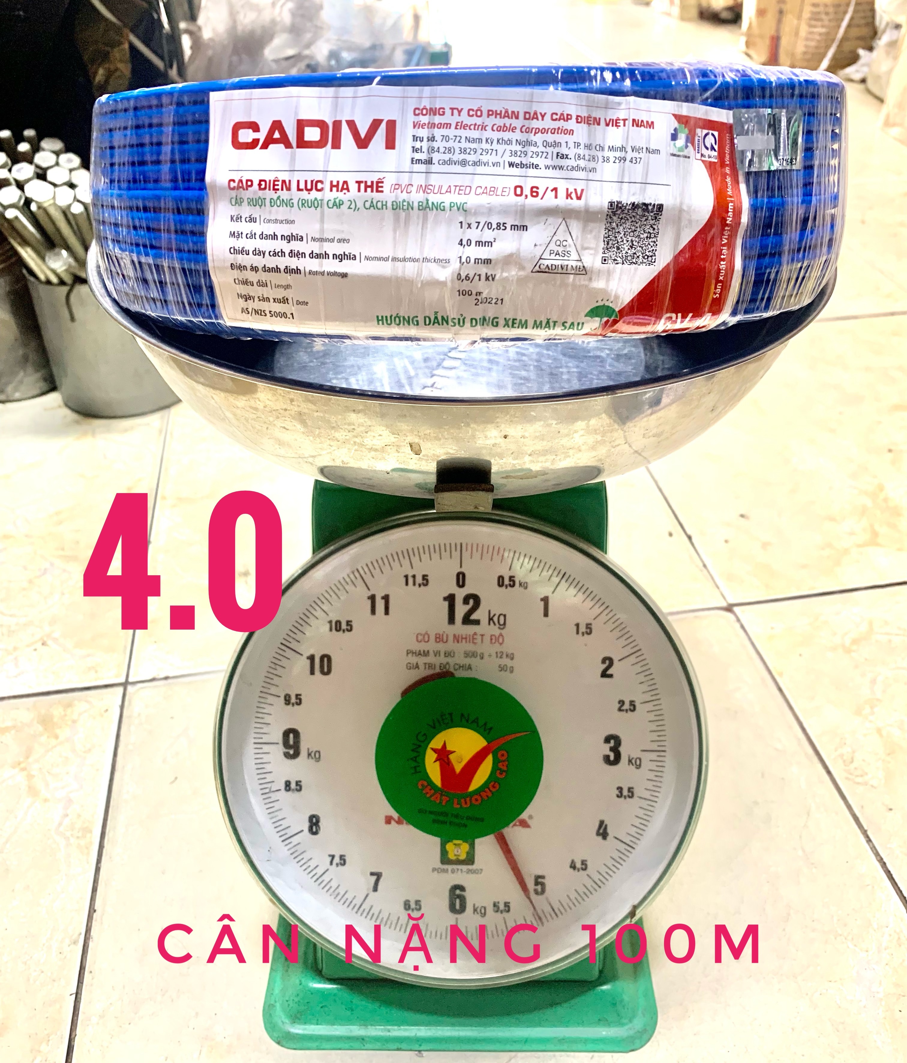 [HCM]50m đây điện CV 4.0 cadivi ( dây đơn )