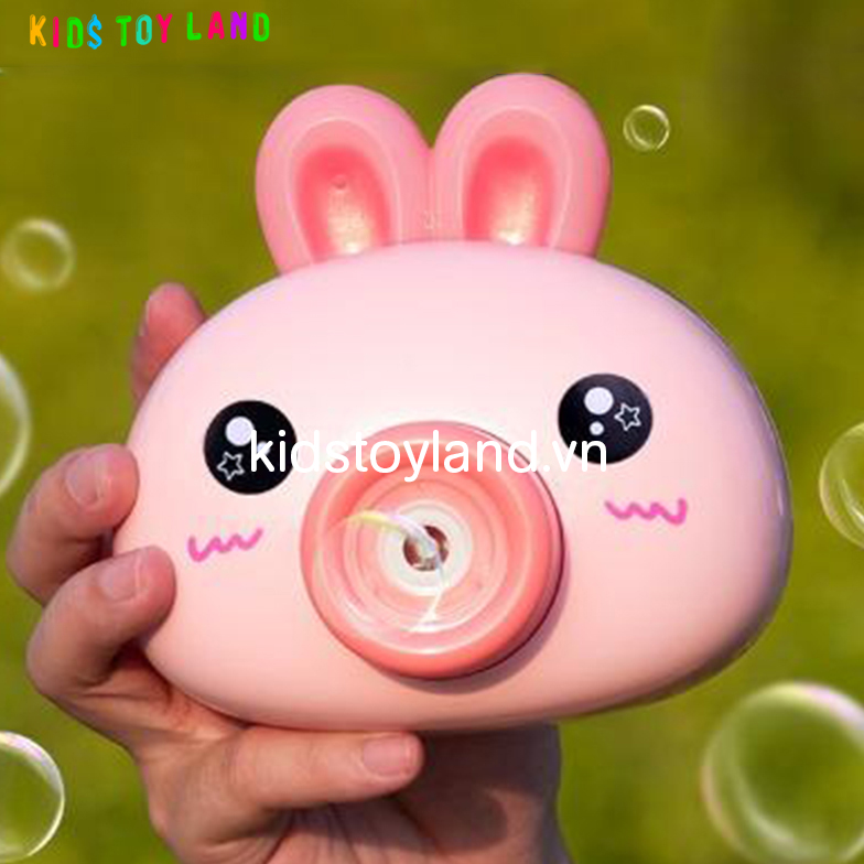 Đồ chơi máy ảnh pin thổi bong bóng hình thỏ hồng - đồ chơi vận động cho bé