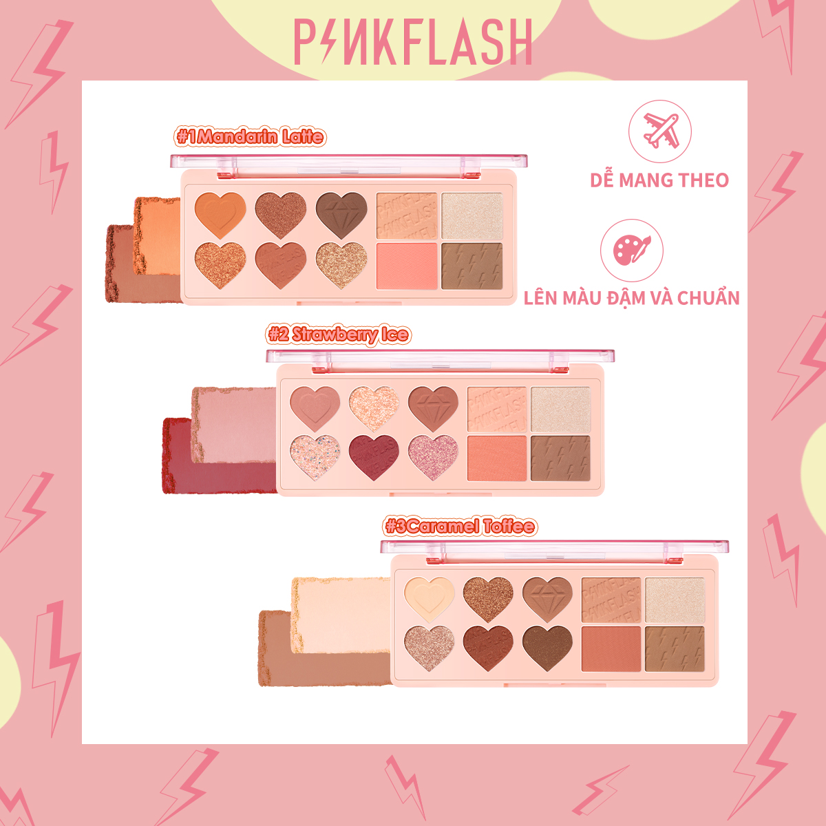 PINKFLASH #OhMyLove Multiple Face Palette Phấn mắt & Phấn má hồng & Highlighter & Contour 4 trong 1 + tiện lợi / sắc tố cao / mềm và mịn + Bảng mặt "không màu"