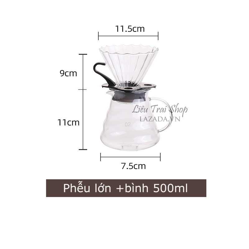 Bộ pha cafe giấy lọc pour over V60 thuỷ tinh drip brew