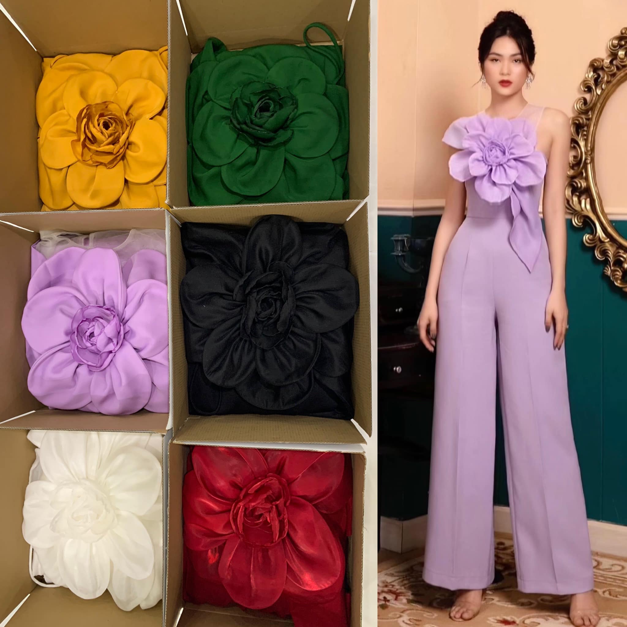 Jumpsuit hoa 3D PHỐI LƯỚI VAI