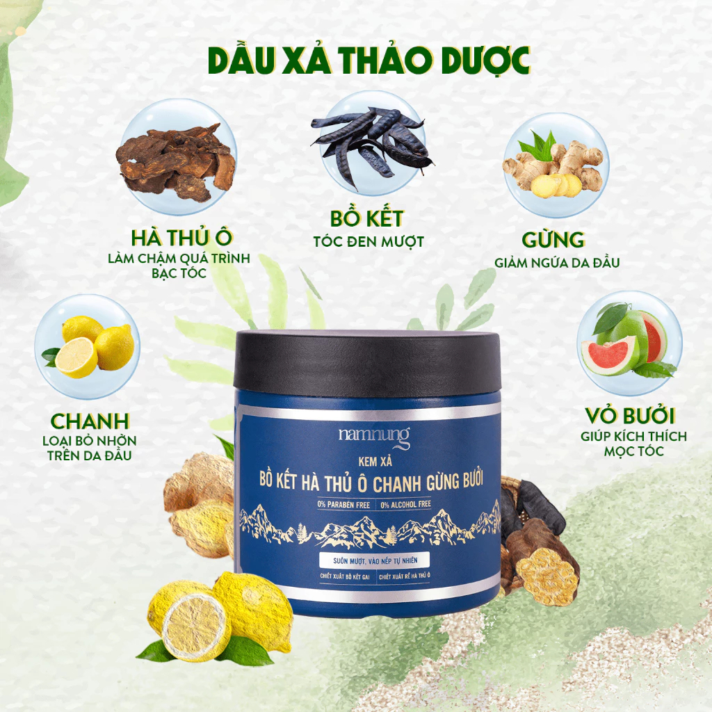 COMBO Dầu Gội+dầu xả NAMNUNG Thảo Dược Bồ Kết Giảm Gàu Ngứa Giảm Rụng Dưỡng Tóc Mềm Mượt 500Ml
