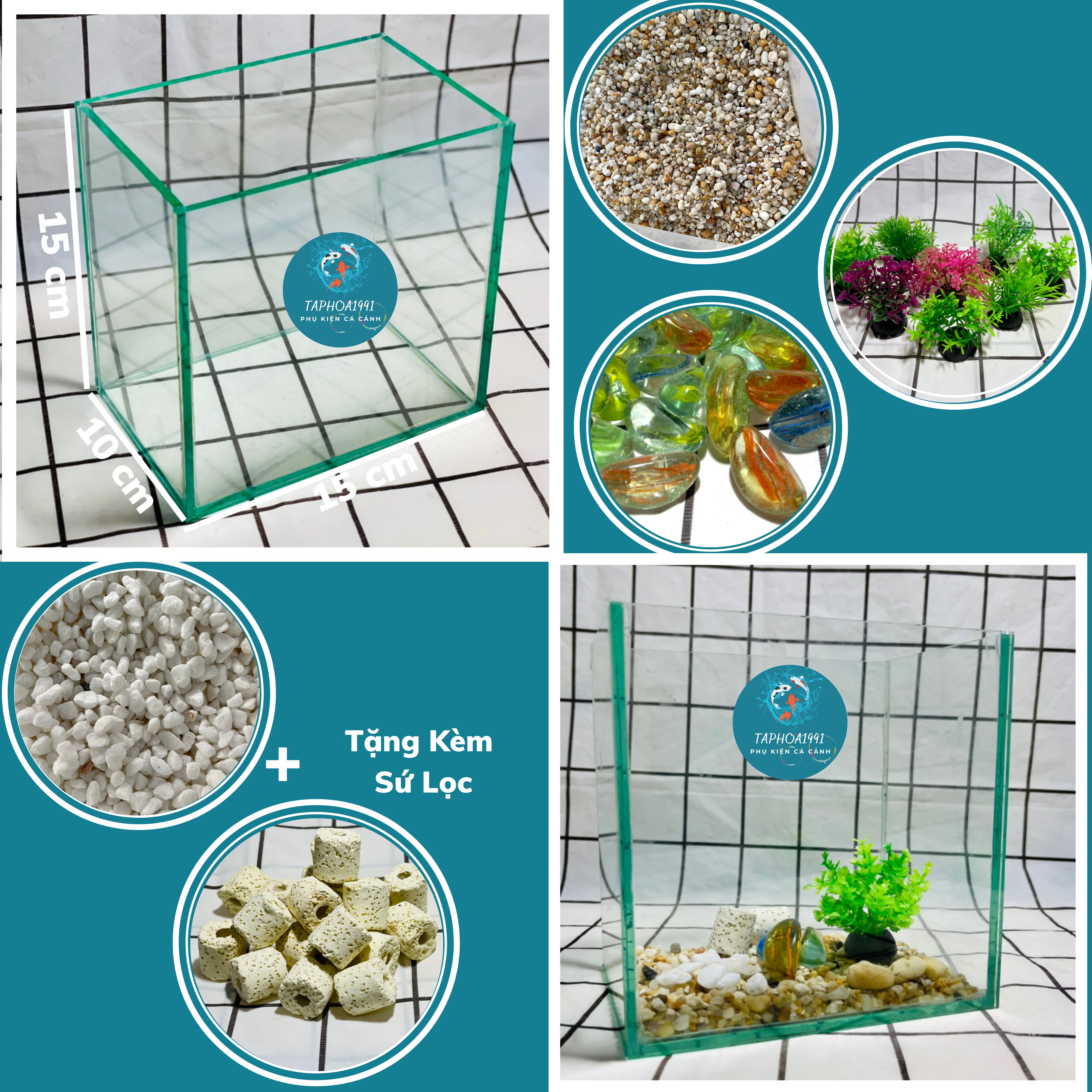 BỘ COMBO FULL PHỤ KIỆN, HỒ KÍNH 4 LY 15*15*10