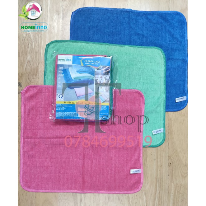 Combo 3 Khăn Lau Đa Năng Microfiber Homeinno Siêu Sạch 30x35cm