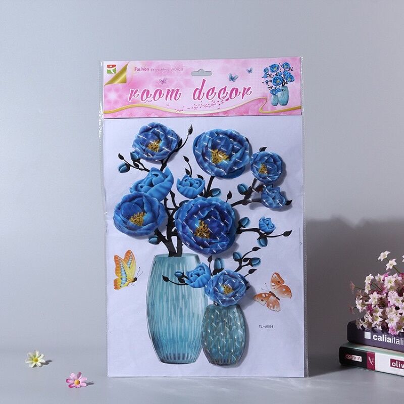 Tranh dán tường, decal dán tường bình hoa 3d