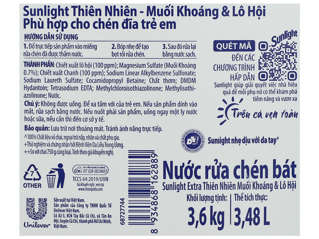 Nước rửa chén Sunlight can 3.5kg/ túi 3.4kg