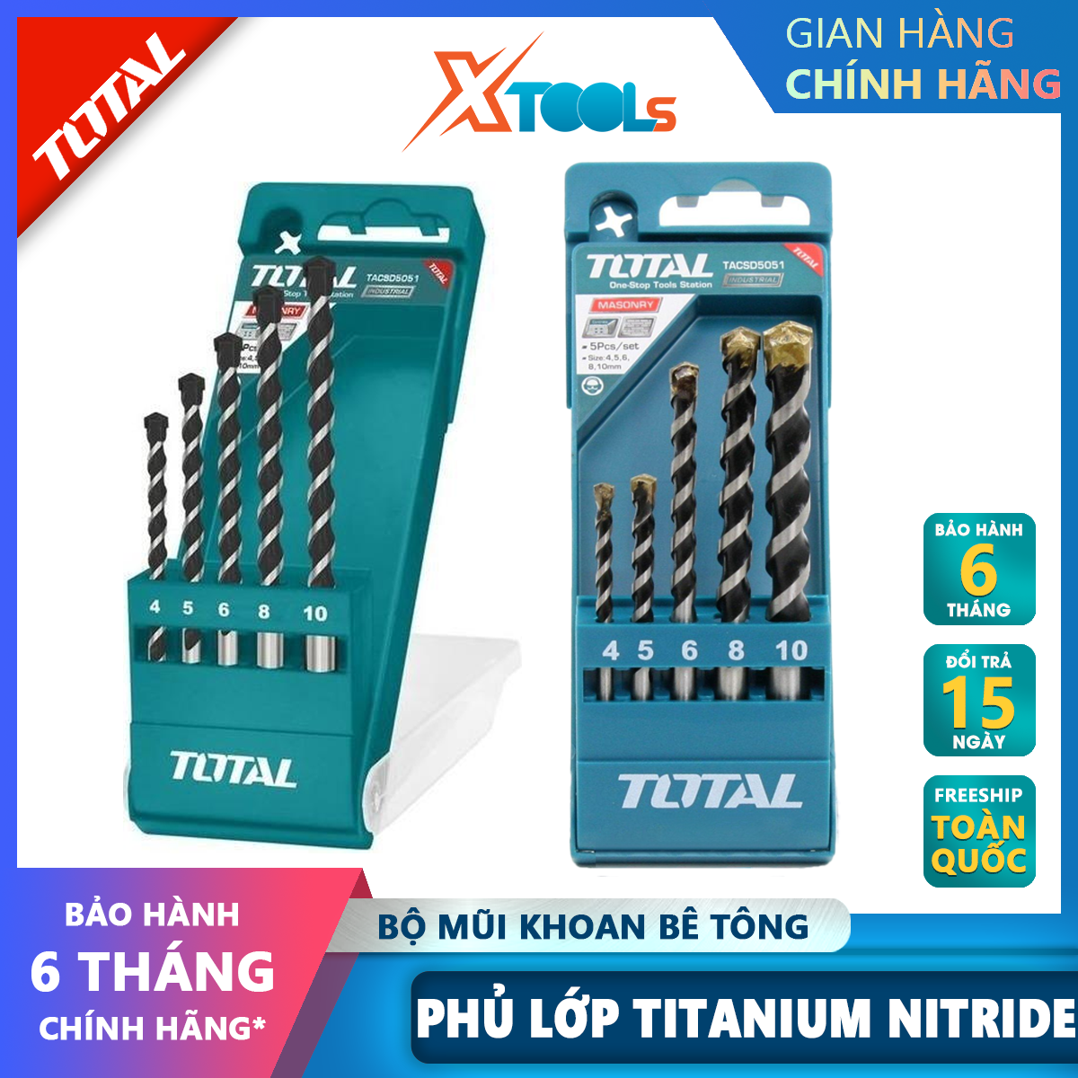 Total racsd5051 set 5 pcs concrete drill bits 5 pcs plain shank 5 pcs x 85, 6x100, 6.5x120, 8x120, 10x120 wall drill bits