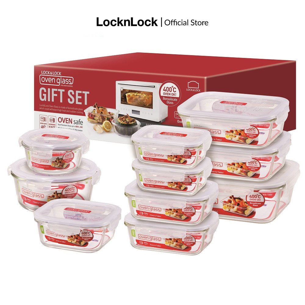 Bộ 10 Hộp thủy tinh chịu nhiệt L&L: LLG224*1, 428*2, 422*2, 445*2, 455*1, 821*1, 861*1