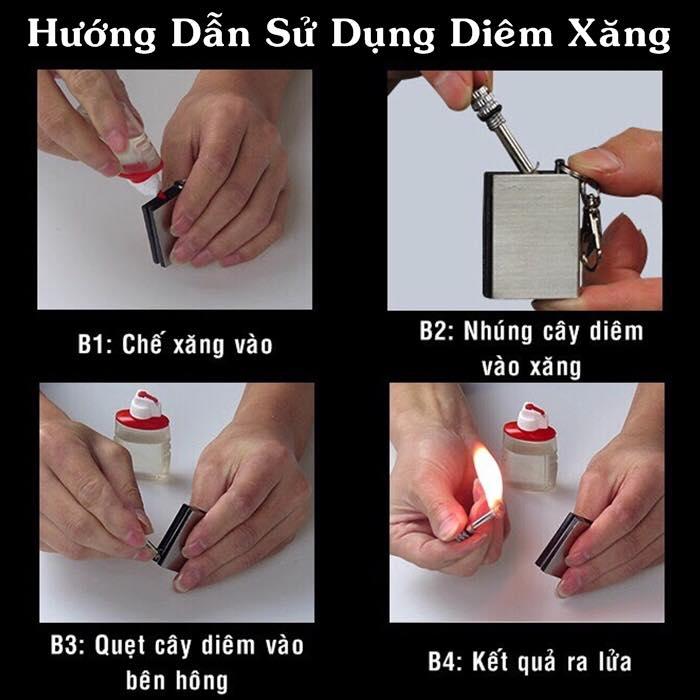 Bật Lửa Móc Khóa Diêm Xăng Vuông ( Đá Lửa ) - Xài Xăng