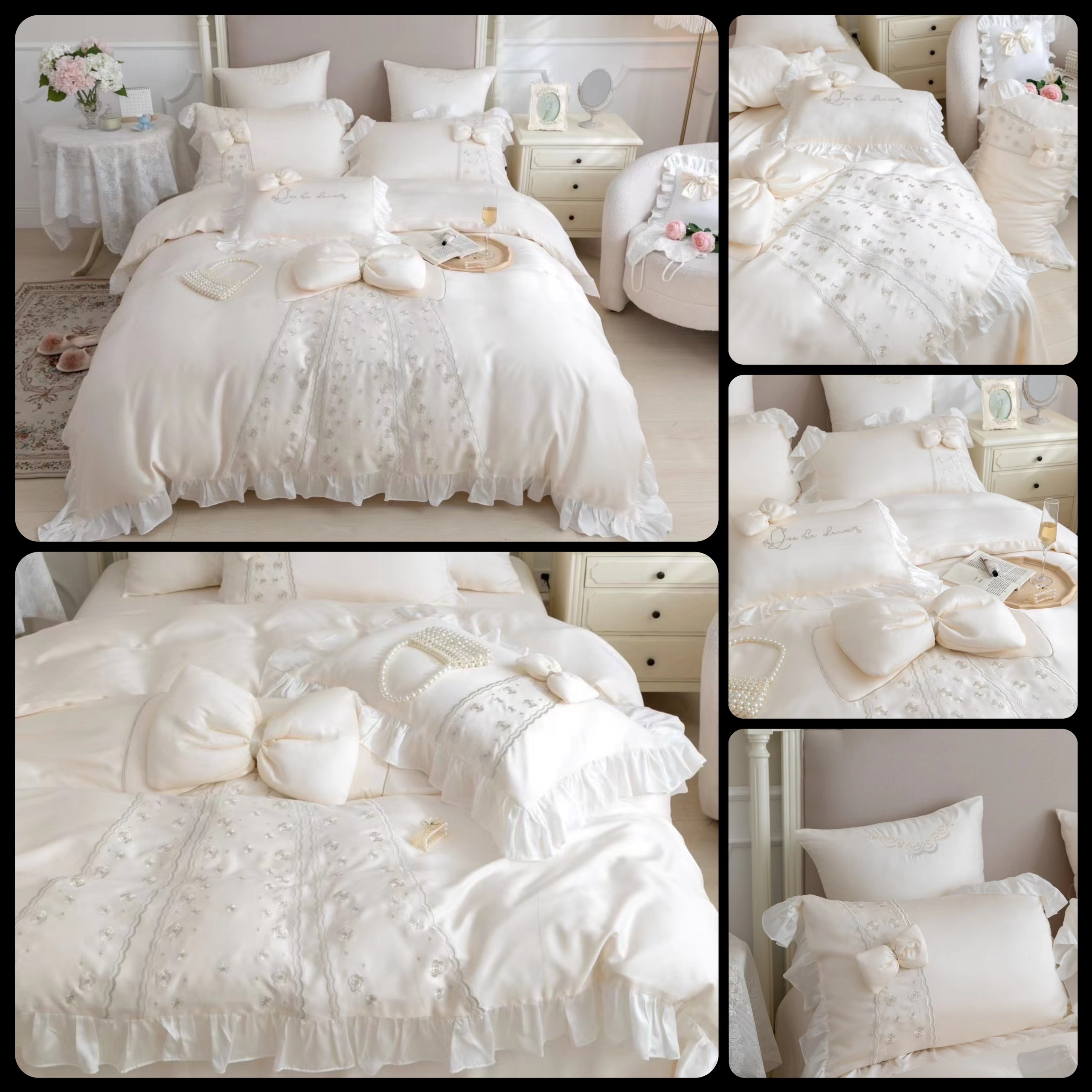 Set chăn ga gối lụa tencel 80s thêu cao cấp siêu mềm mướt nhập khẩu nguyên bộ 4 món
