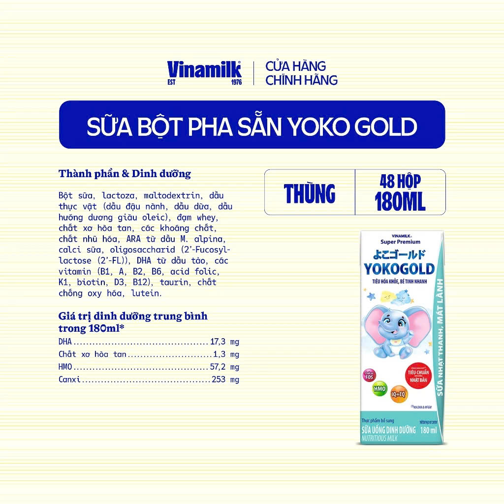 (Expiration Date October 2026) (with Points Card) Box of 48 Cans of Vinamilk Yokogold Ready-To-Drink Milk Powder 180ml.