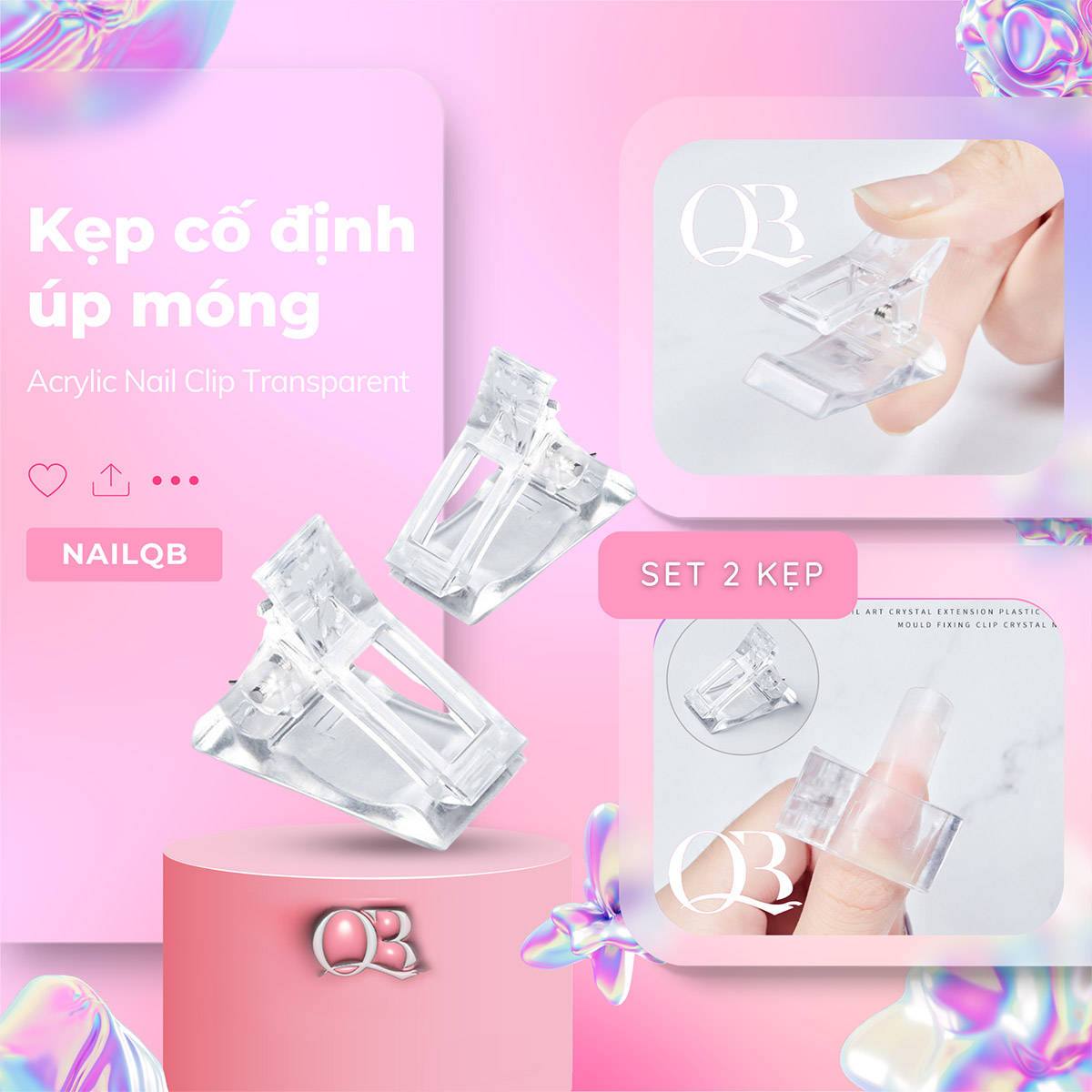 Set 2 kẹp cố định gel gôm móng giả