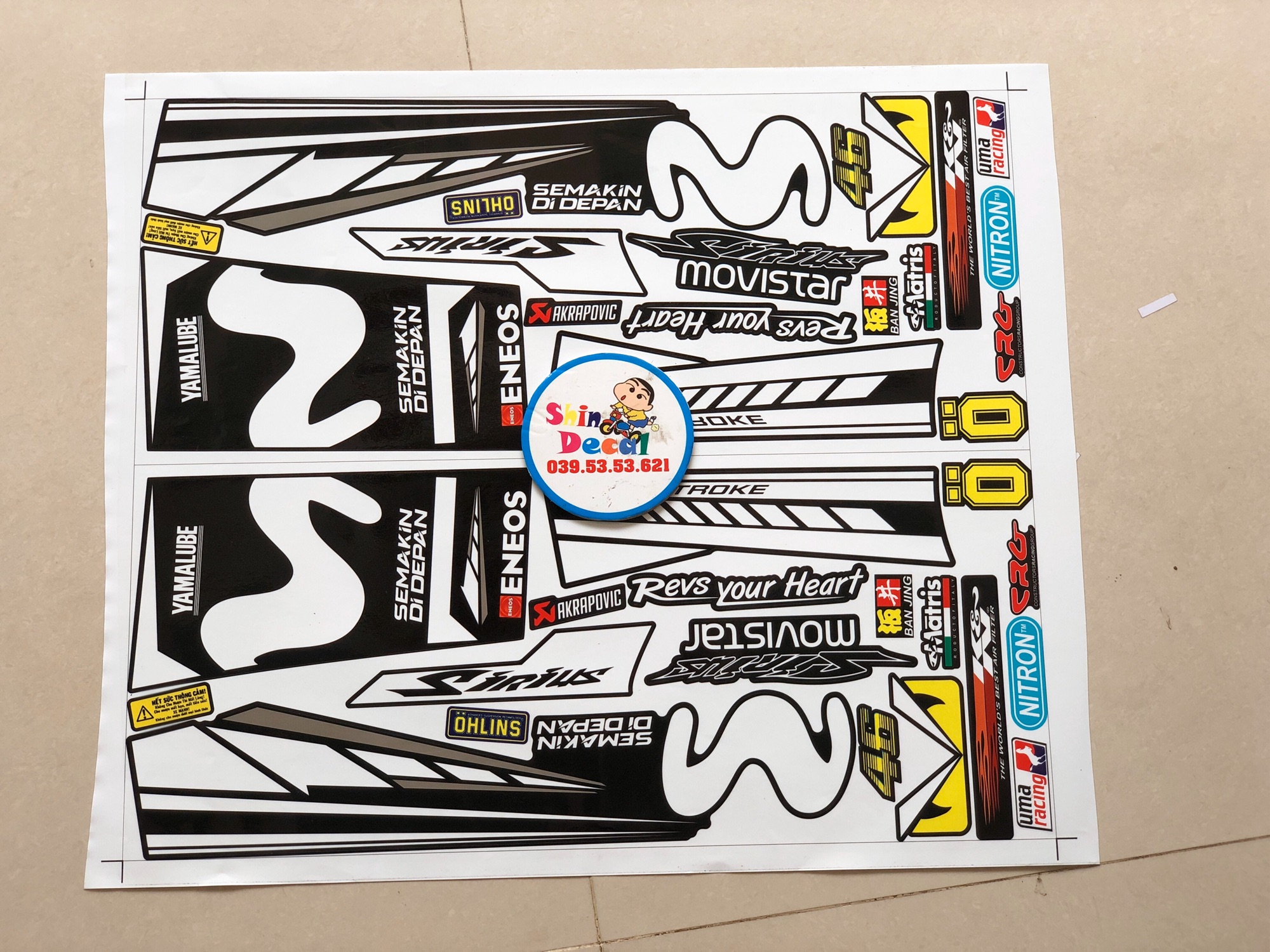 Tem rời Sirius Movistar trắng đen