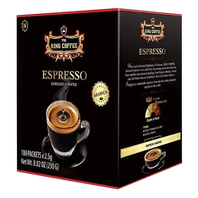 [100 stick] Cà phê hòa tan đen Espresso King Coffee 900g (100 gói x 2,5g)