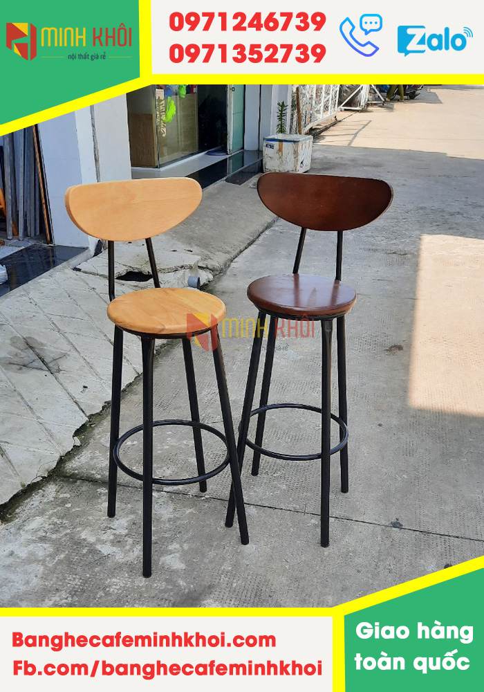 Ghế bar cafe chân sắt mặt gỗ giá rẻ