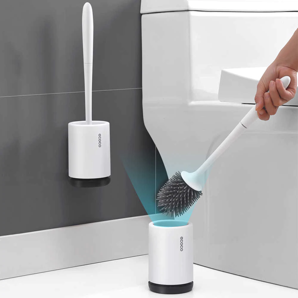 Chổi cọ vệ sinh đầu silycon chống xước kèm ống cắm dán tường Ecoco 1803