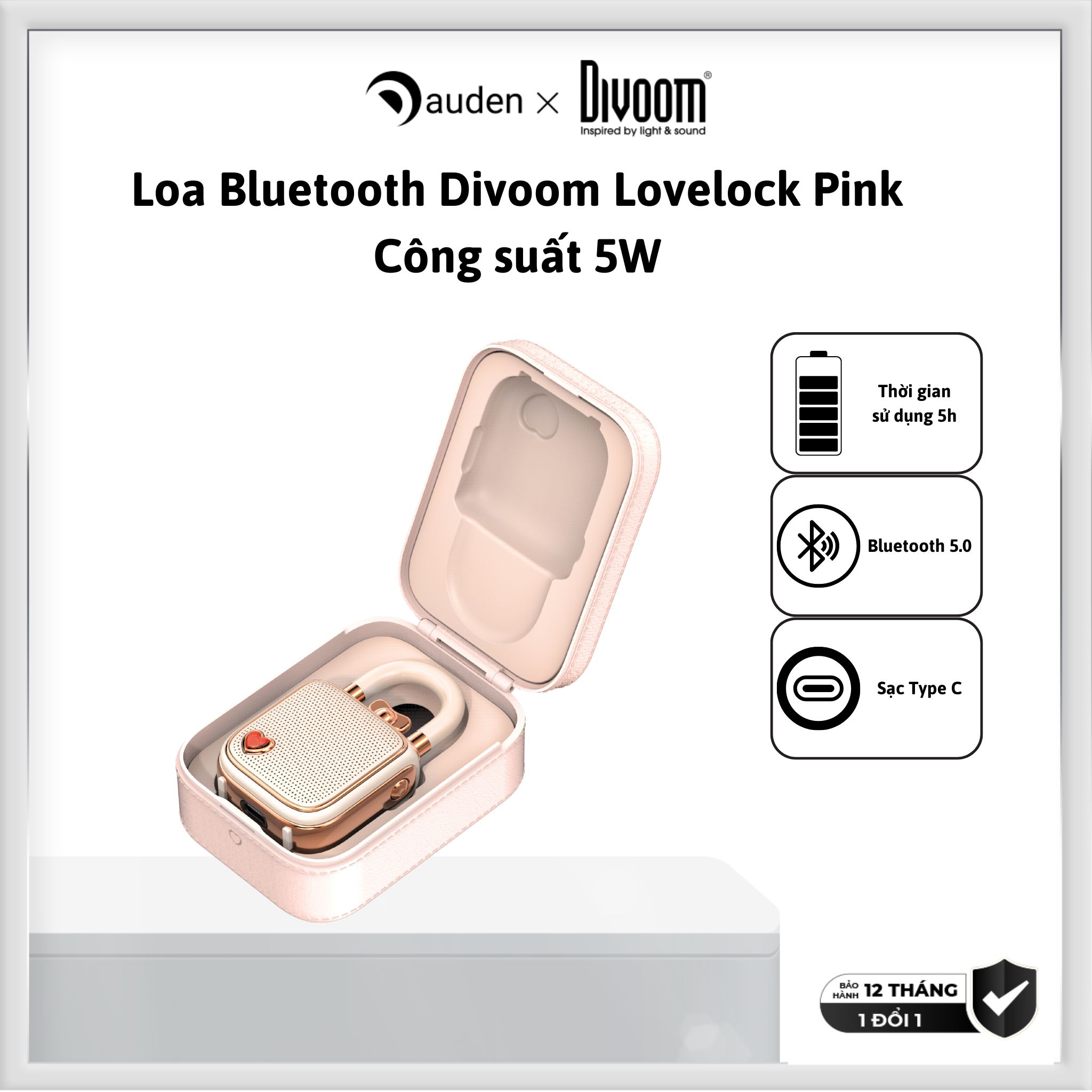 Loa Bluetooth Divoom Lovelock Pink - Hàng chính hãng