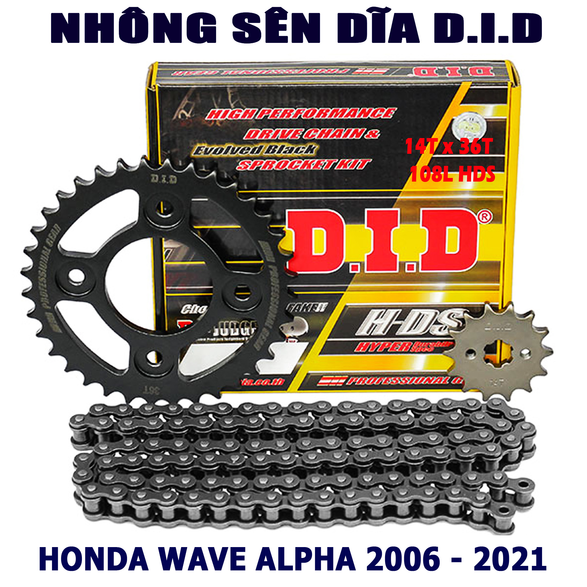 Nhông sên dĩa Wave Alpha 110cc - Sên đen 10ly nhập khẩu Thái Lan