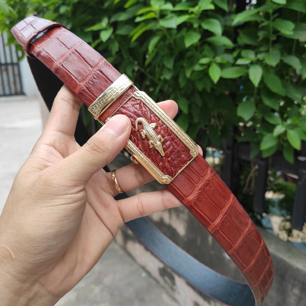 [FREE SHIP] Thắt Lưng Da Bụng Cá Sấu Nâu Đỏ [LIỀN NGUYÊN TẤM CAO CẤP]