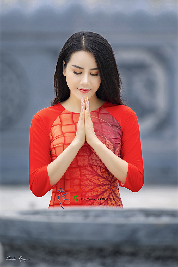 Bộ áo dài truyền thống họa tiết gạch bông đẹp