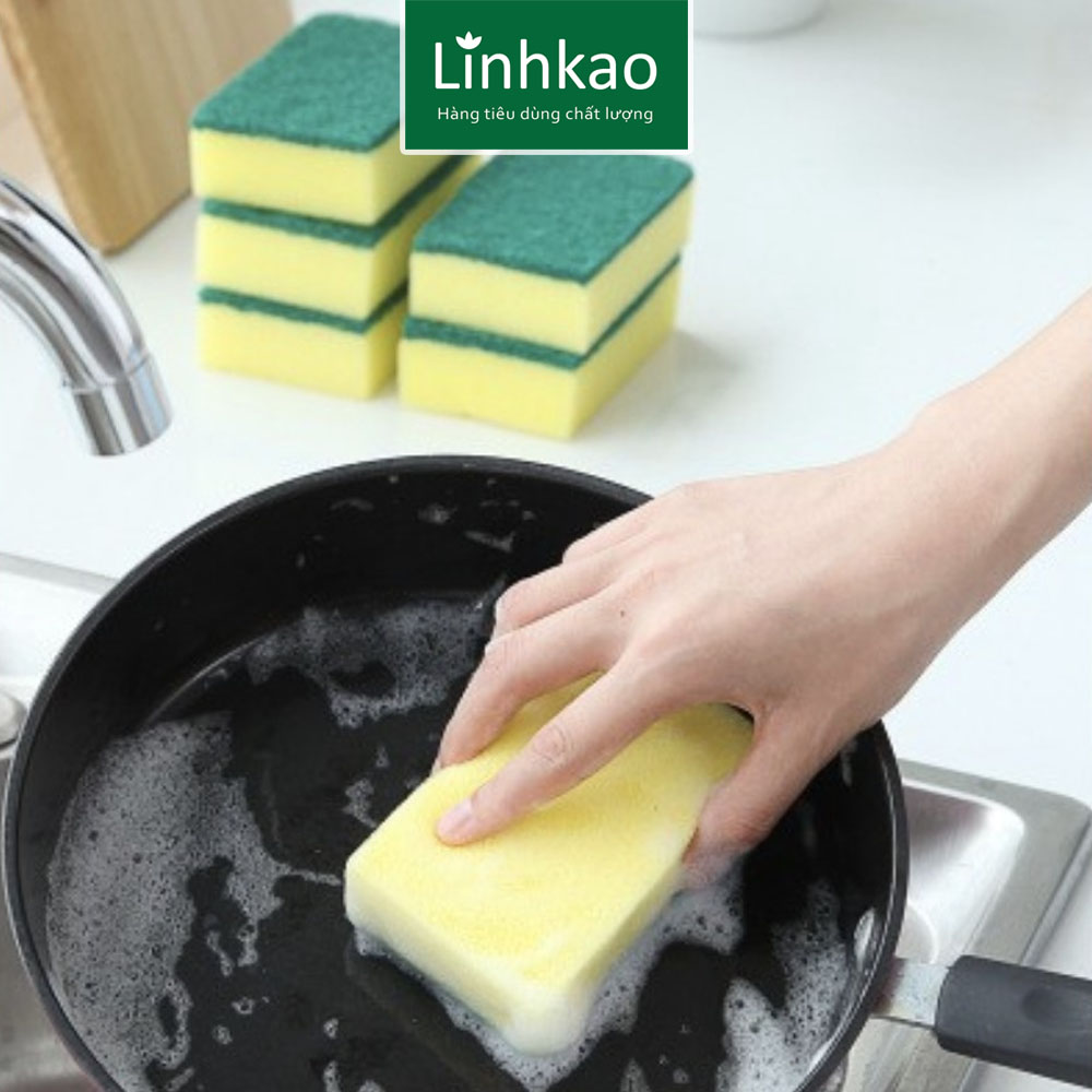 Combo 10 miếng mút rửa chén 2 mặt vàng xanh tiện dụng