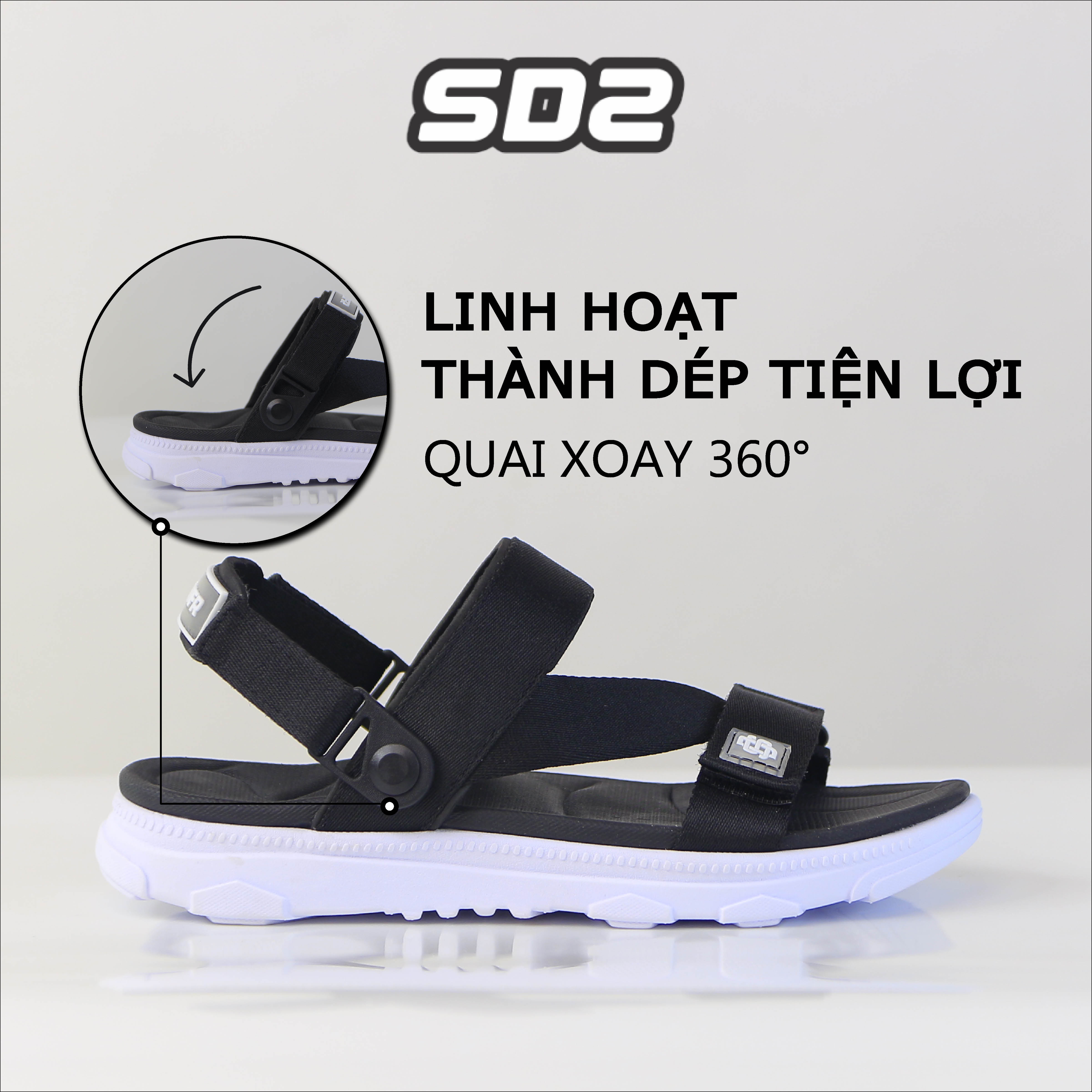 Giày Sandal SYNDER SD2 Màu Đen Trắng [ kèm hộp + vớ ]