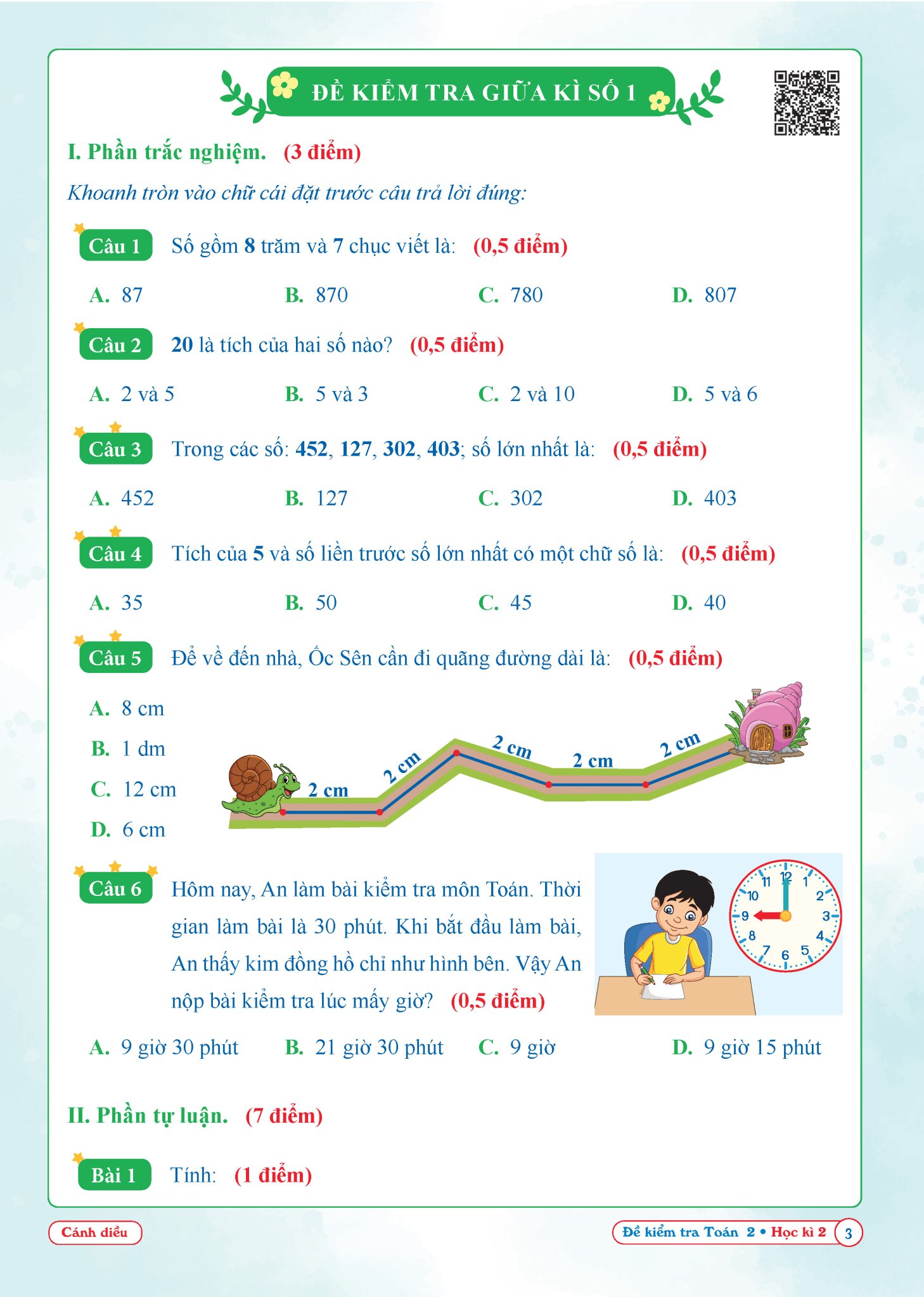 SÁCH - [ Lớp 2 - hk2 ] - Cánh diều - Đề kiểm tra toán 2 hk2