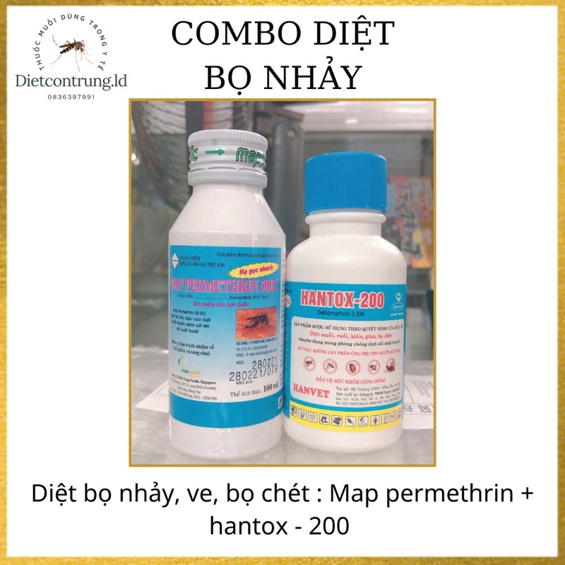 Bộ đôi diệt bọ chét : Map permethrin 100ml + hantox 100ml