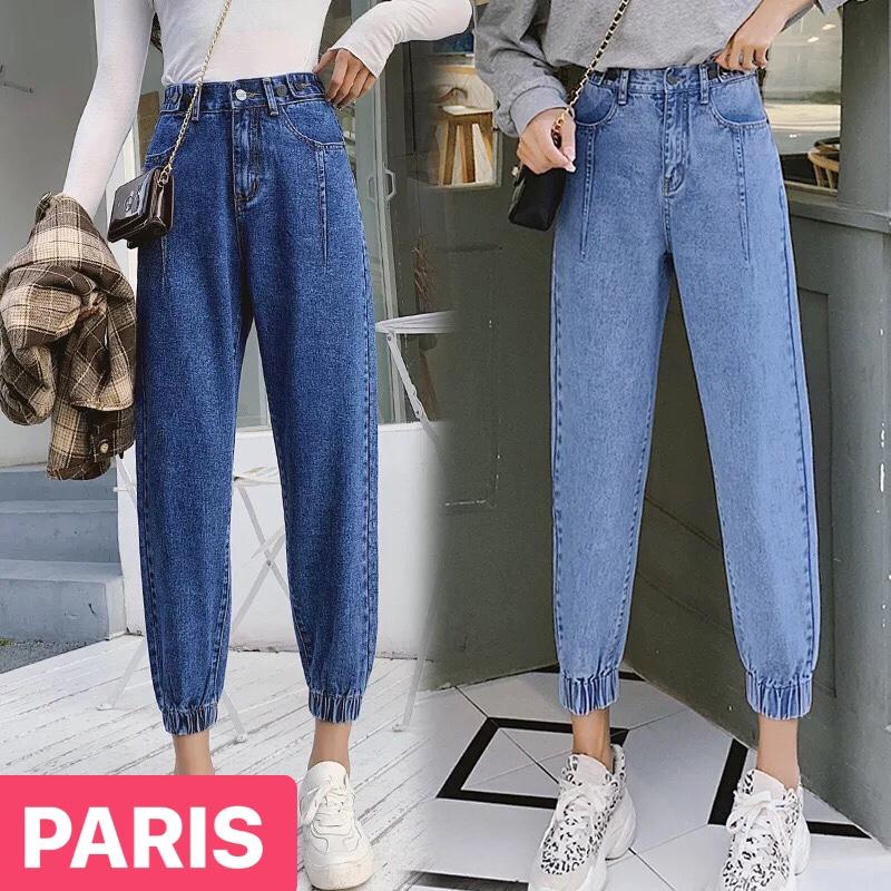 QUẦN BAGGY JEAN NỮ CHẤT BÒ XANH ĐẬM TÚM GẤU LƯNG CAO NÂNG MÔNG PR-335 CAO CẤP - PARIS FASHION