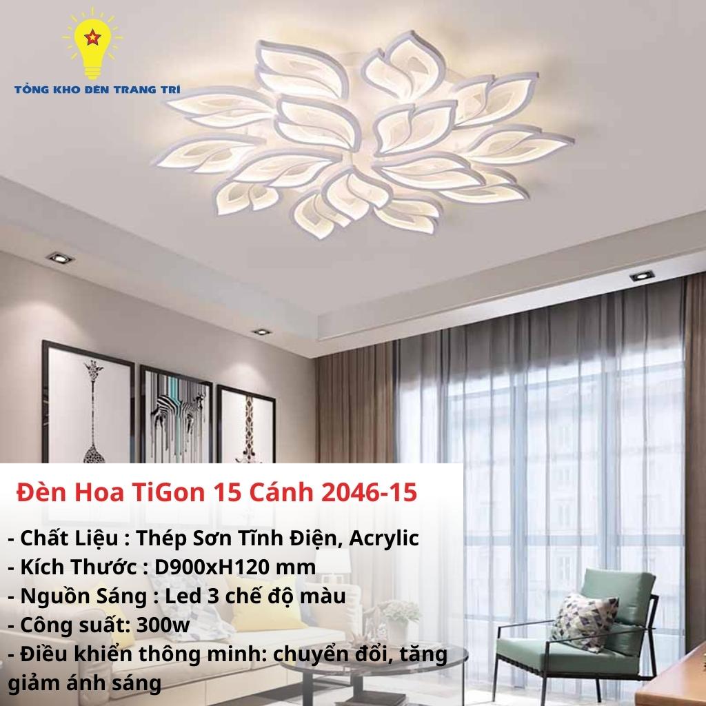 Đèn ốp trần phòng khách hoa tigon với đèn led 3 chế độ màu cao cấp 2046