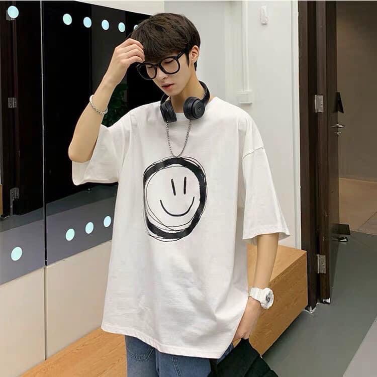 áo thun nam nữ phông rộng tay lỡ-áo thun unisex  in hình mặt cười(size 39-75 kg)