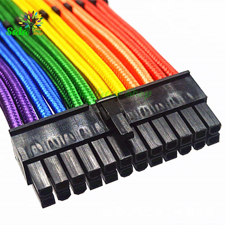 Dây nguồn bọc lưới nối dài 24pin 7 màu