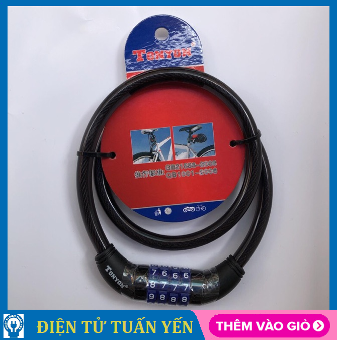 Dây cáp khóa xe 4 số chống trộm Tonyon bọc nhựa đen cao cấp, sử dụng mật mã