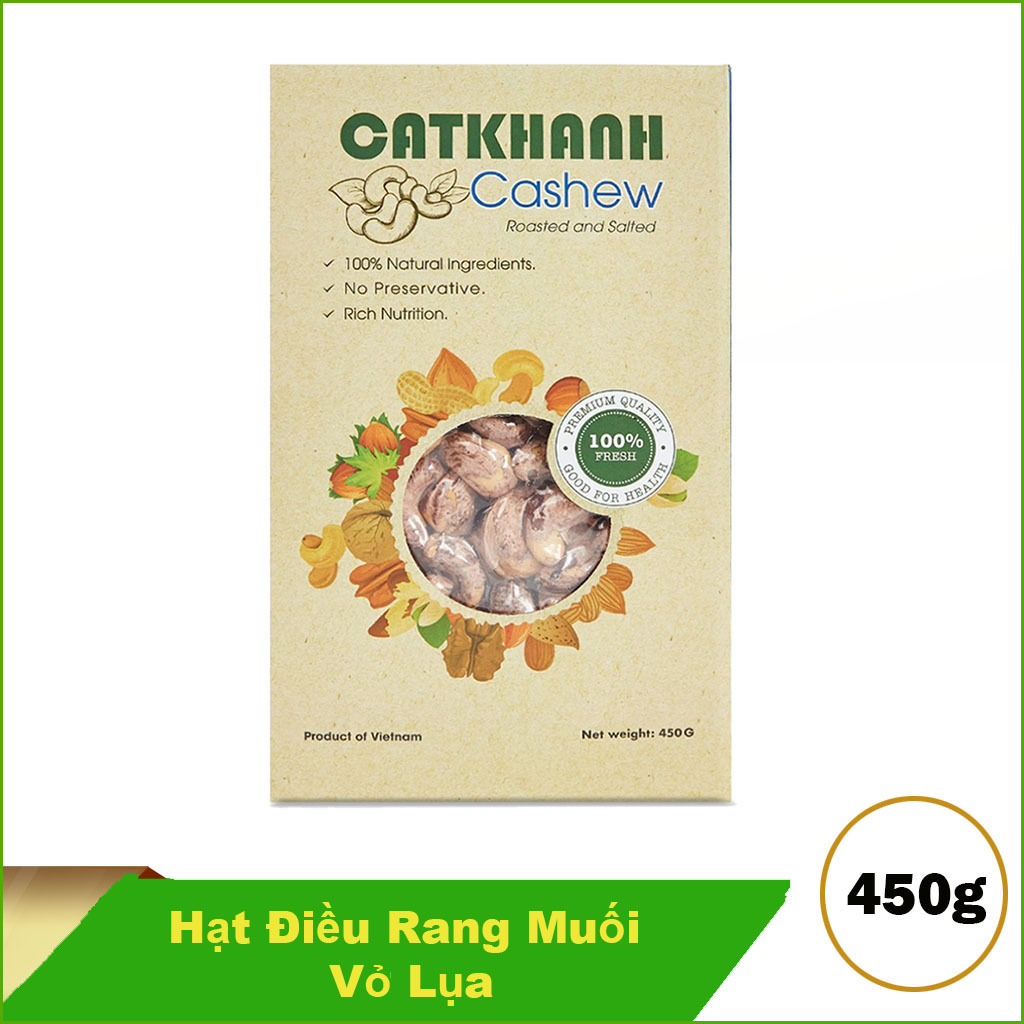 Hạt điều rang muối vỏ lụa Cát Khánh 450g