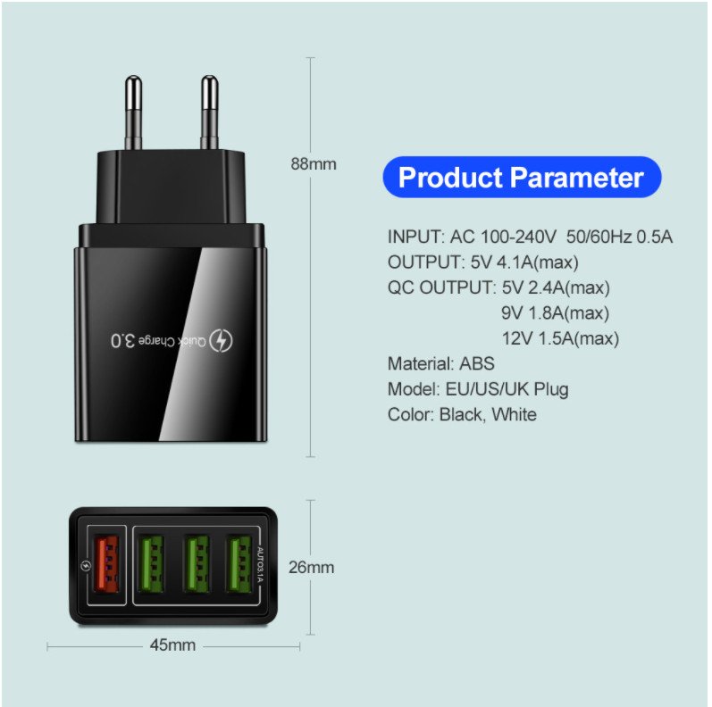 Củ Sạc Nhanh Quick Charge 3.0 20W Hỗ Trợ Mọi Dòng Điện Thoại Chip Sạc Thông Minh Không Hại Máy Chống Nước IPX7, Củ Sạc Iphone, Củ Sạc Nhanh Củ Sạc Điện Thoại