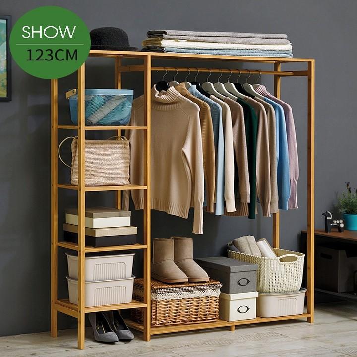 Tủ treo quần áo gỗ tre, 123x30x145, Giá treo quần áo, kệ treo quần áo, cây treo quần áo