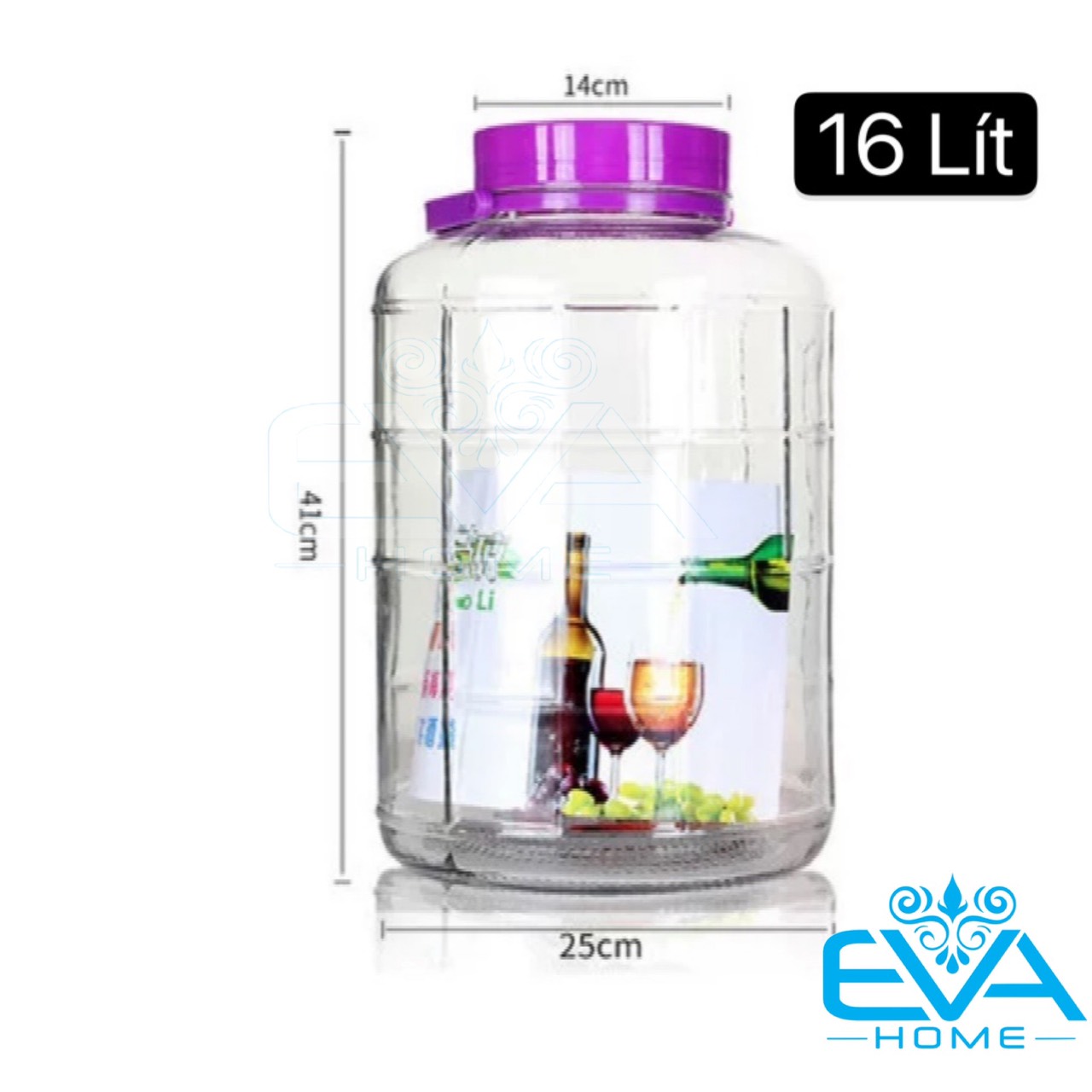 Bình Ngâm Thủy Tinh Quai Xách Nắp Tím 16 Lít Có Van – QX16LV M1541