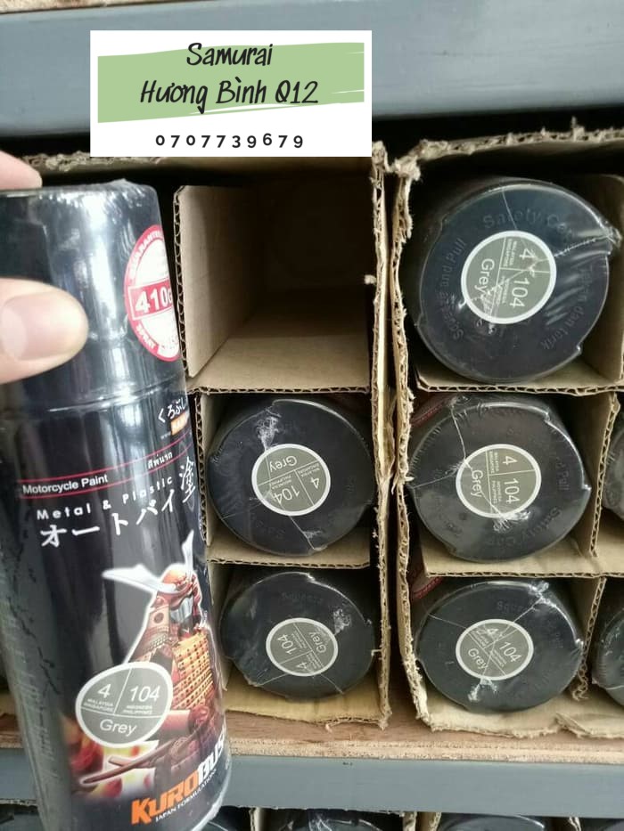 [COMBO] Sơn xịt Samurai màu Xám - 104 ( xám xi măng) với bóng K1K