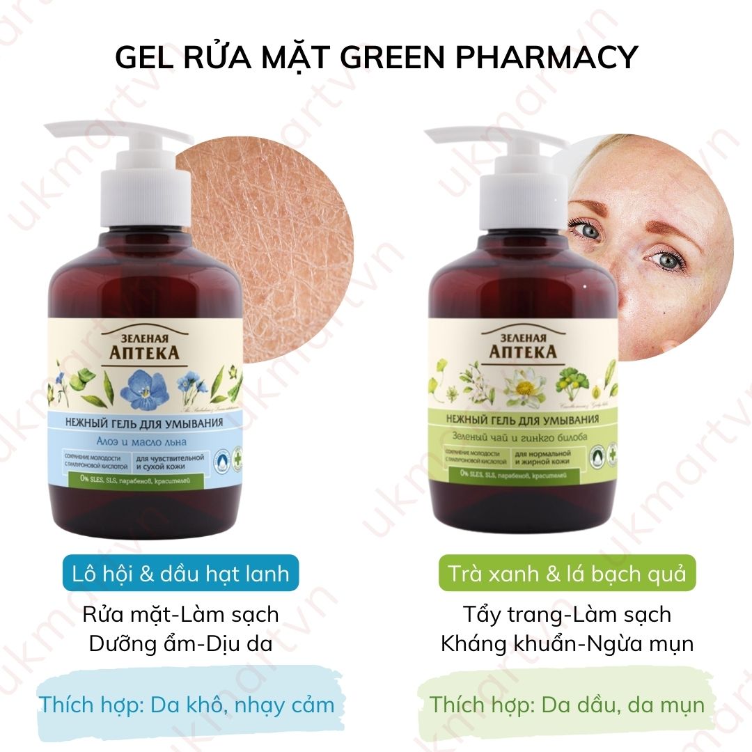 Gel Rửa Mặt Green Pharmacy Thảo Mộc Lành Tính Giúp Làm Sạch Nhẹ Dịu An Toàn Cho Da Nhạy Cảm 270ml