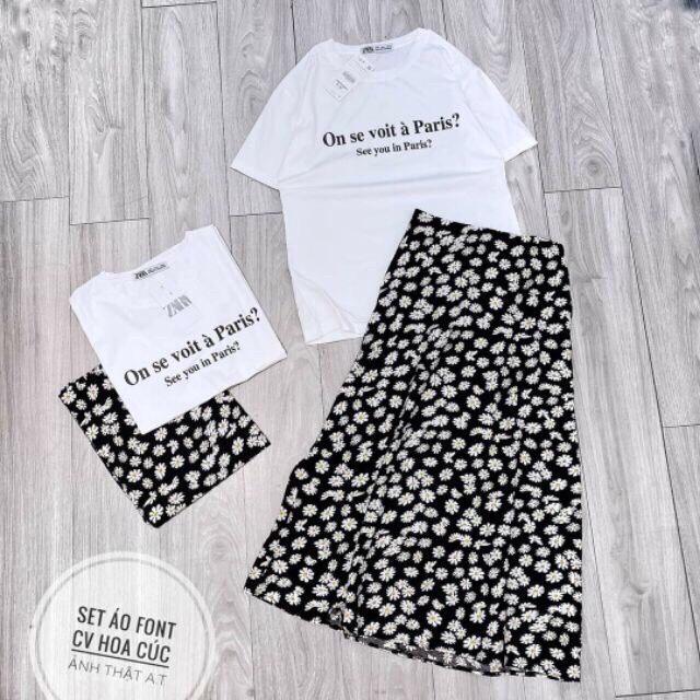 Set váy rời chân váy dài hoa nhí