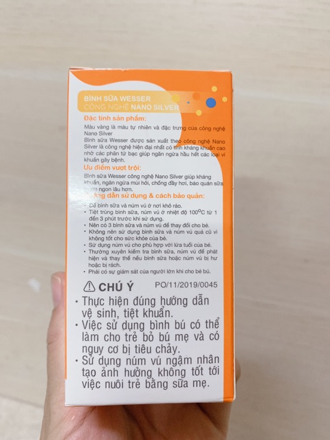 Bình Sữa Wesser Nano Silver 60Ml